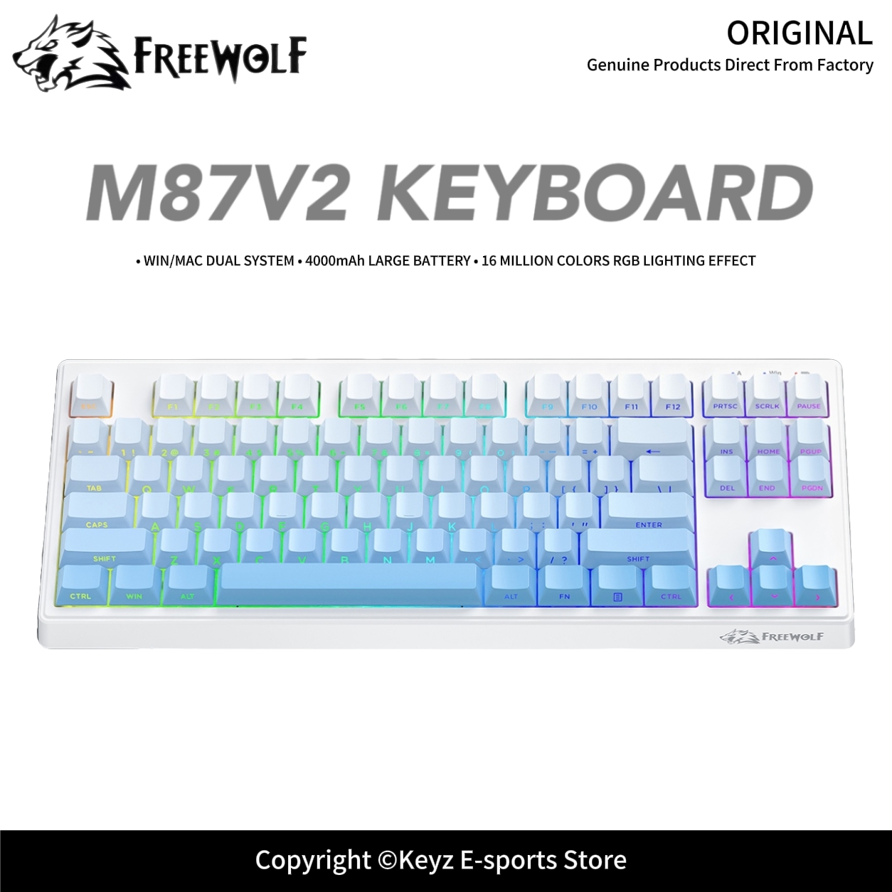 Keyboard Gaming Transparent - Tastiera da Gaming Tri-Mode FREEWOLF M87V2,